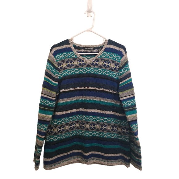 Valerie Stevens 90s Multicolor Striped Fair Isle Wool Cotton Blend Sweater - Picture 1 of 3